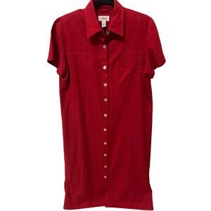 Vintage Talbots Red Linen Blend Button Up Shirt Dress Size 12 90s Style Preppy